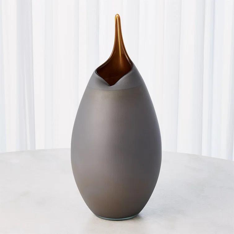 18.25" Gray Frosted Glass Decorative Vase with Amber Tip