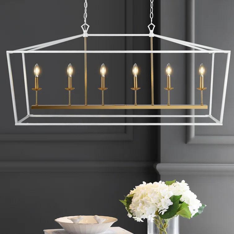 JONATHAN  Y Pagoda 49" Metal Linear Classic Traditional 6 -Light White Farmhouse Lantern Large Hanging Kitchen island light