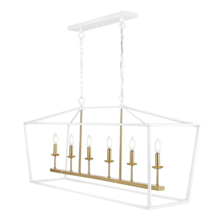 JONATHAN  Y Pagoda 49" Metal Linear Classic Traditional 6 -Light White Farmhouse Lantern Large Hanging Kitchen island light