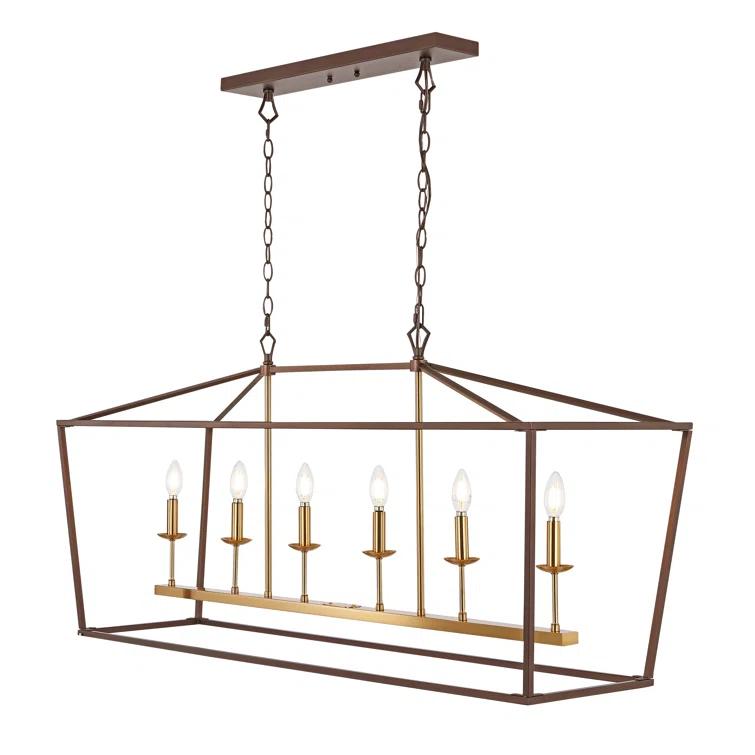 Pagoda 49" Linear 6-Bulb Classic Traditional Metal LED Pendant, Oil Rubbed Bronze