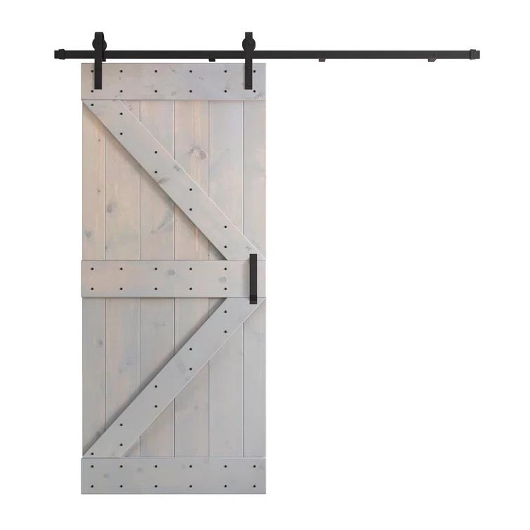 Paneled Wood and Metal K Series DIY Knotty Barn Door with Installation Hardware Kit