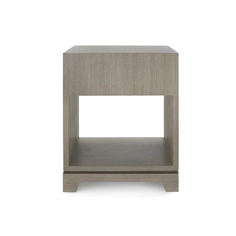 Taupe Gray Wood End Table with Gold Hardware and Storage