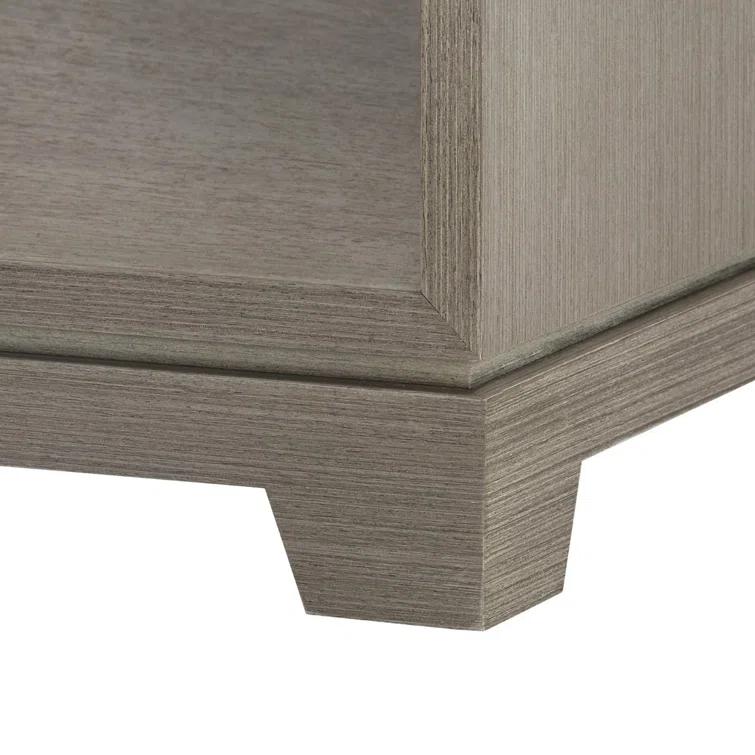 Taupe Gray Wood End Table with Gold Hardware and Storage