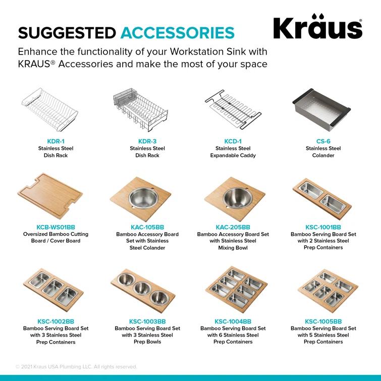 KRAUS Kore™ 27" L Farmhouse Apron Front Workstation 16 Gauge Black Stainless Steel Single Bowl Kitchen Sink