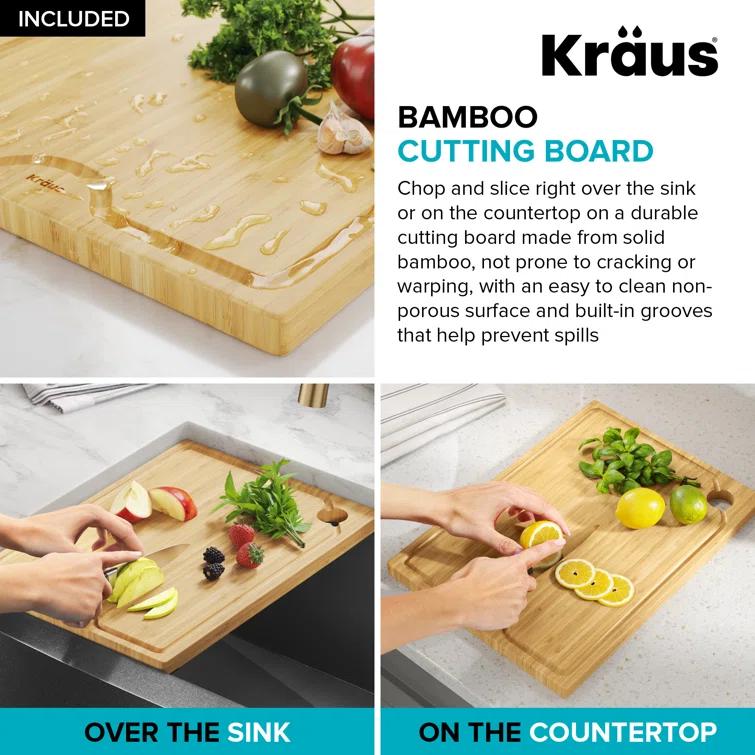 KRAUS Kore™ 27" L Farmhouse Apron Front Workstation 16 Gauge Black Stainless Steel Single Bowl Kitchen Sink