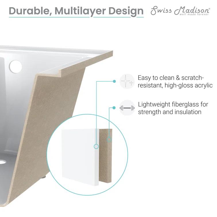 Swiss Madison SM-DB565 Voltaire 66" x 32" Alcove Bathtub