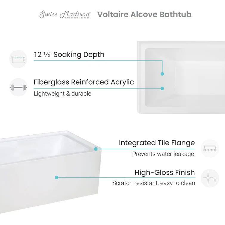 Voltaire 48" x 32" Alcove Bathtub with Apron