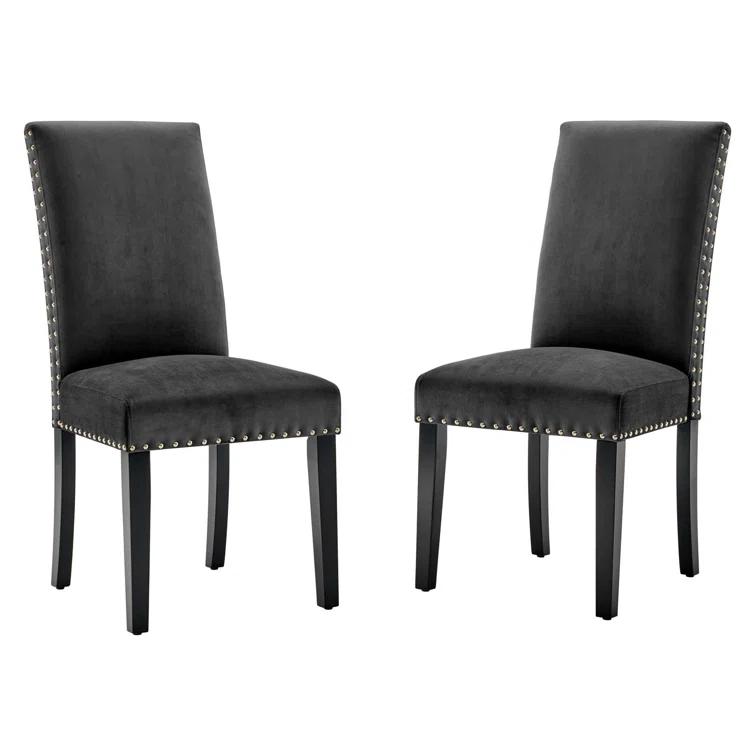 Modway Silver Orchid Lind Velvet Nailhead Trim Dining Side Chairs