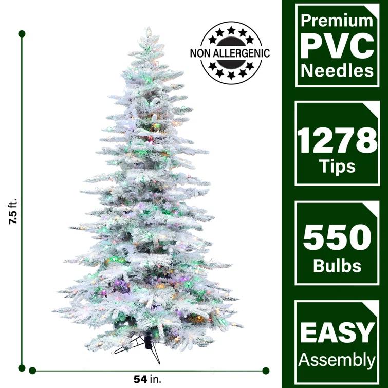 Fraser Hill Farm Flocked Mountain Pine Christmas Tree with LED Lights