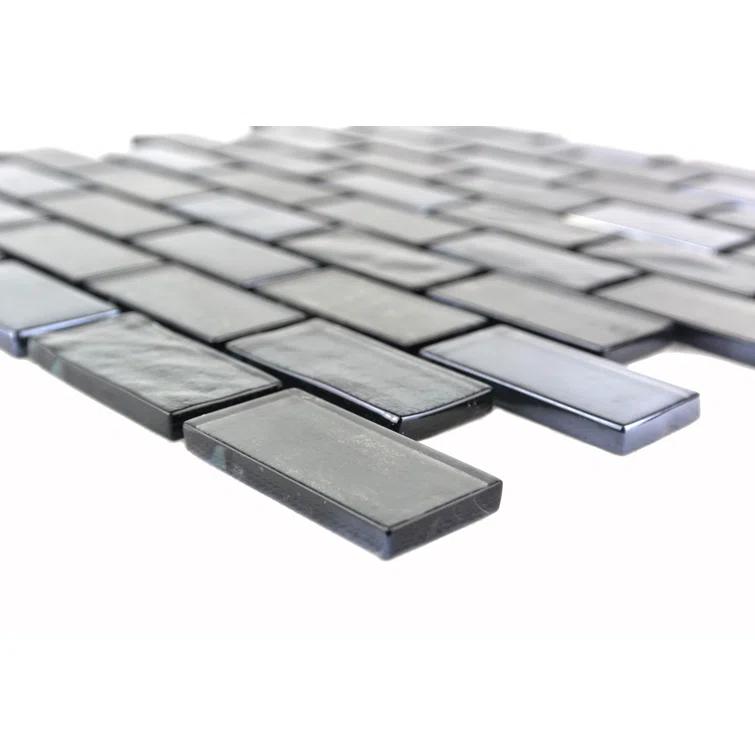 Landscape 1 in. x 2 in. Translucent Glass Plastic Face Mounted Brick Mosaic Designer Pool Tile