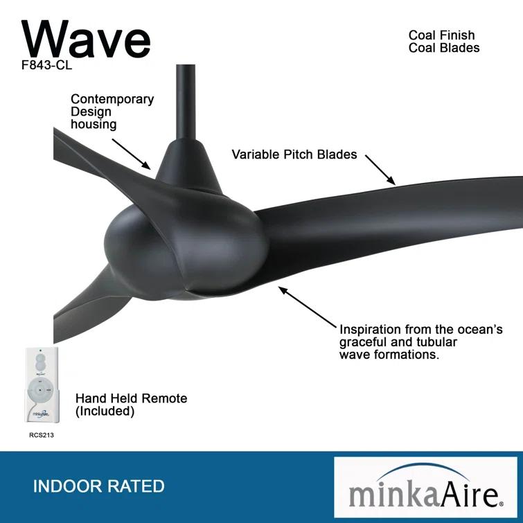 52" Wave 3 - Blade LED Propeller Ceiling Fan with Remote Control and Light Kit Included