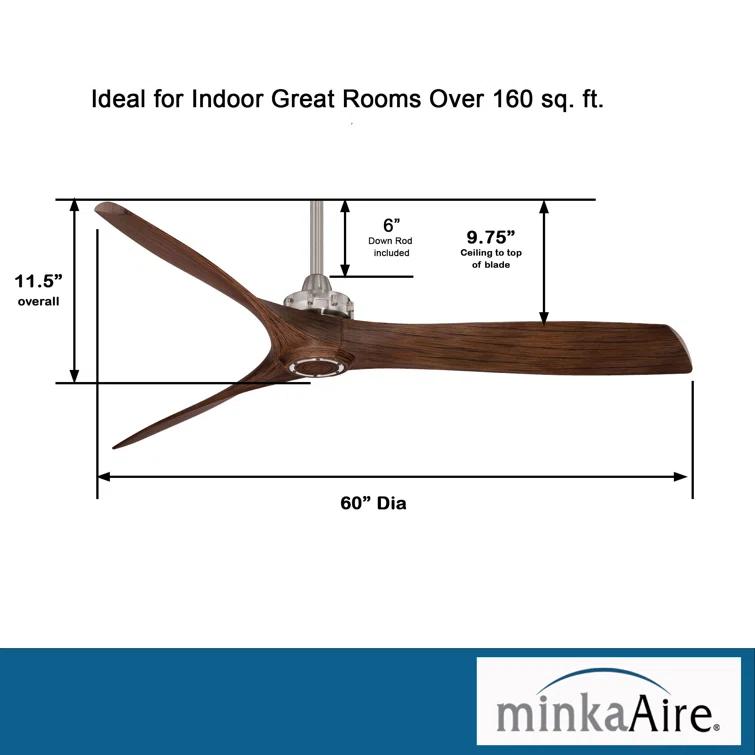60" 3 - Blade Propeller Ceiling Fan with Remote Control