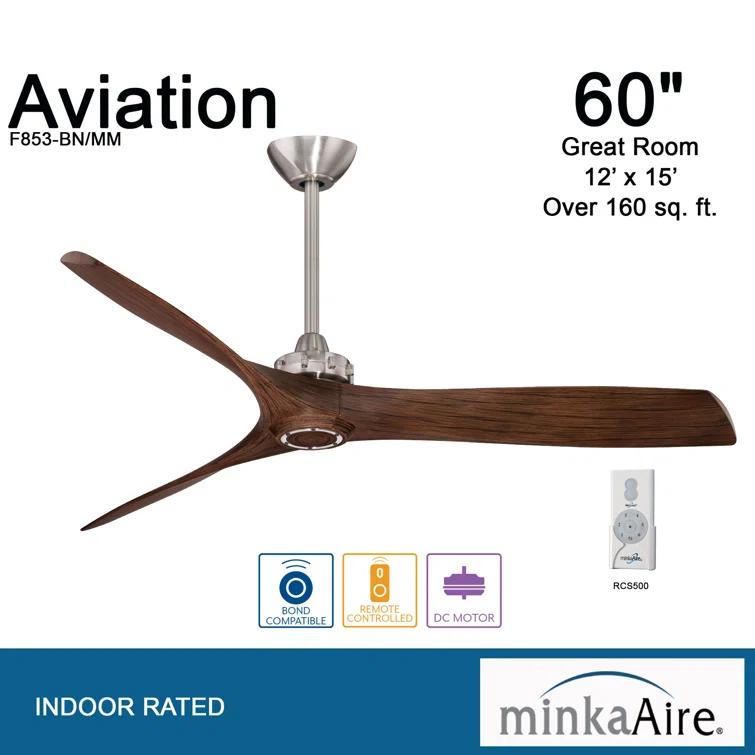 60" 3 - Blade Propeller Ceiling Fan with Remote Control