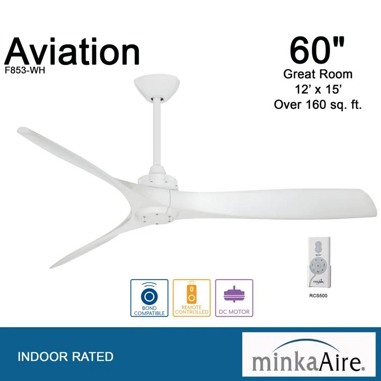 60" 3 - Blade Propeller Ceiling Fan with Remote Control