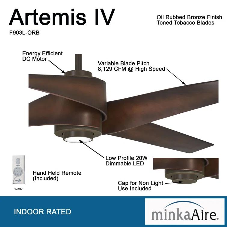 64" Artemis 4 Blade LED Standard Ceiling Fan with Light Kit Included