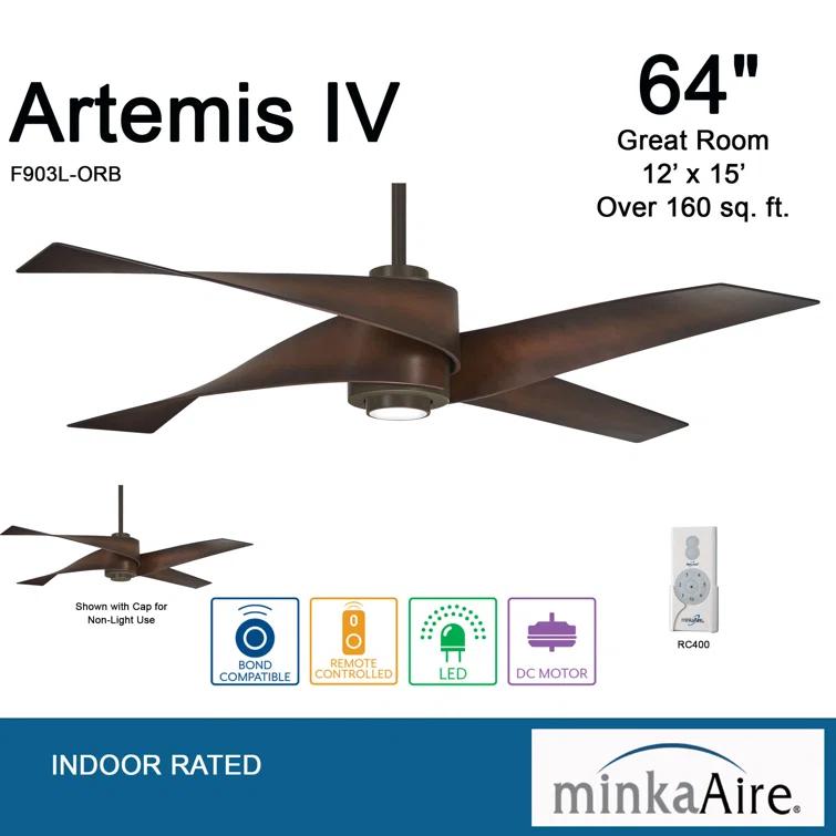 64" Artemis 4 Blade LED Standard Ceiling Fan with Light Kit Included