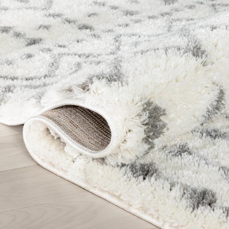 Coimbra Moroccan Diamond Pattern Ivory Thick & Soft Shag Rug