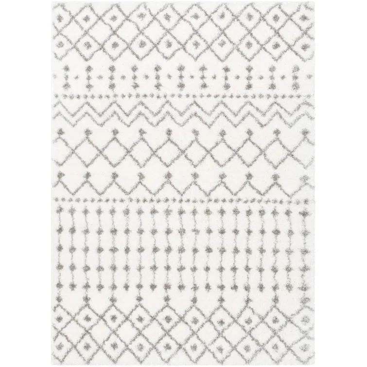 Coimbra Moroccan Diamond Pattern Ivory Thick & Soft Shag Rug