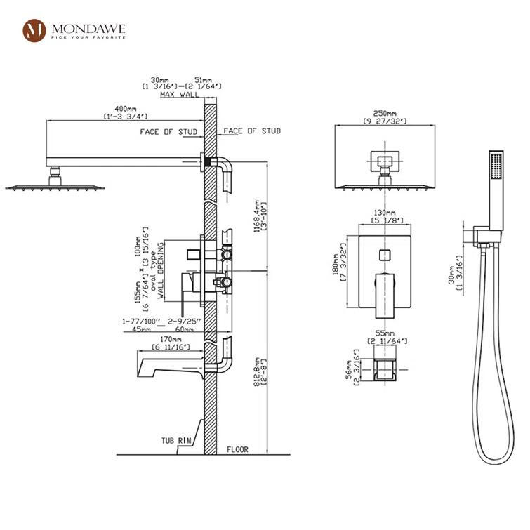 Calder Complete Shower System with Rough in-Valve