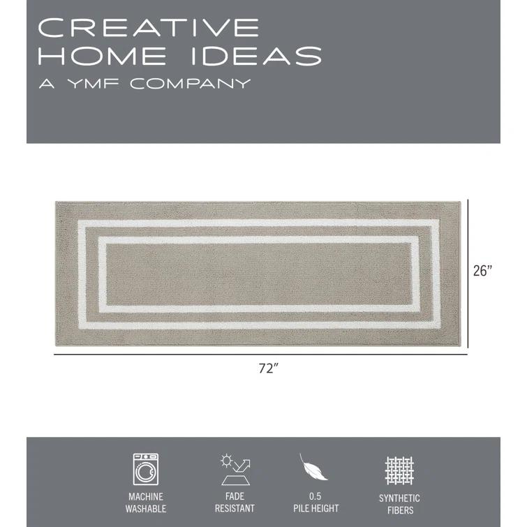 Double Border Machine Tufted Performance Light Gray/White Rug
