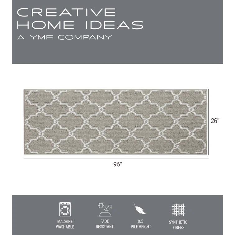 Tufted Performance Light Gray/White Trellis Runner Rug