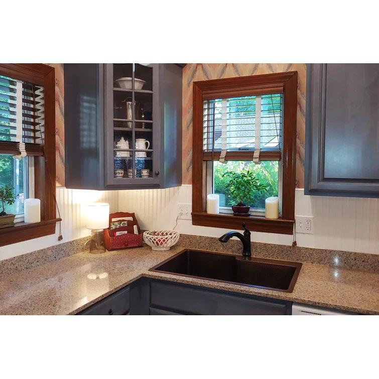 33" Hammered Copper Kitchen Single Basin Sink with Matching Drain and Accessories