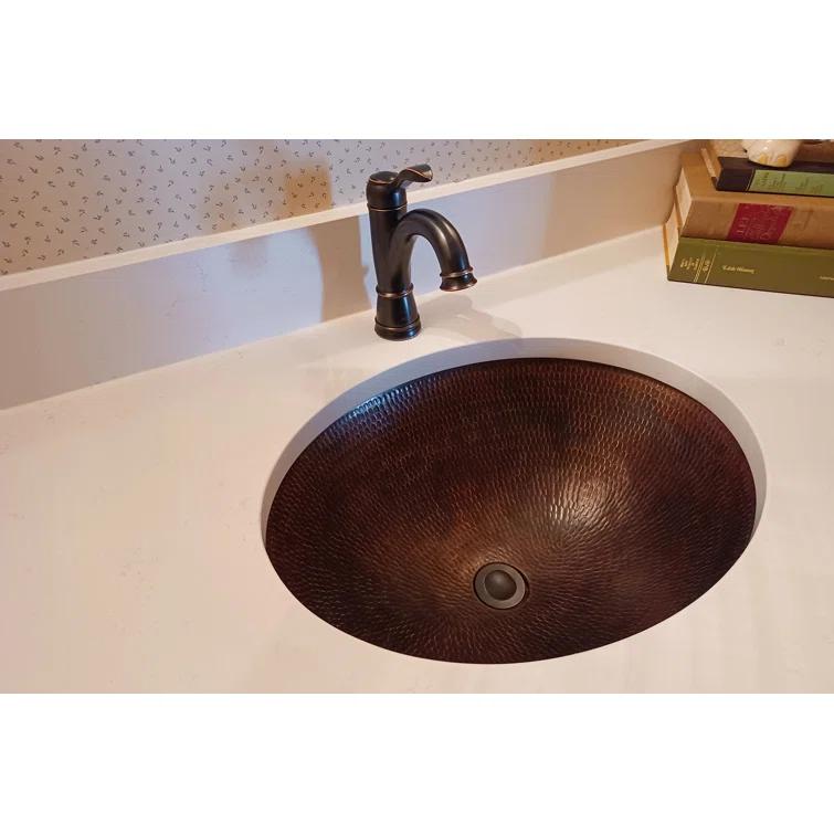17" Oval Under Counter Hammered Copper Bathroom Sink