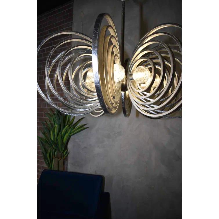 Silver Leaf 8-Light Chandelier with Ribbed Glass Spheres