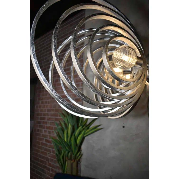 Silver Leaf 8-Light Chandelier with Ribbed Glass Spheres