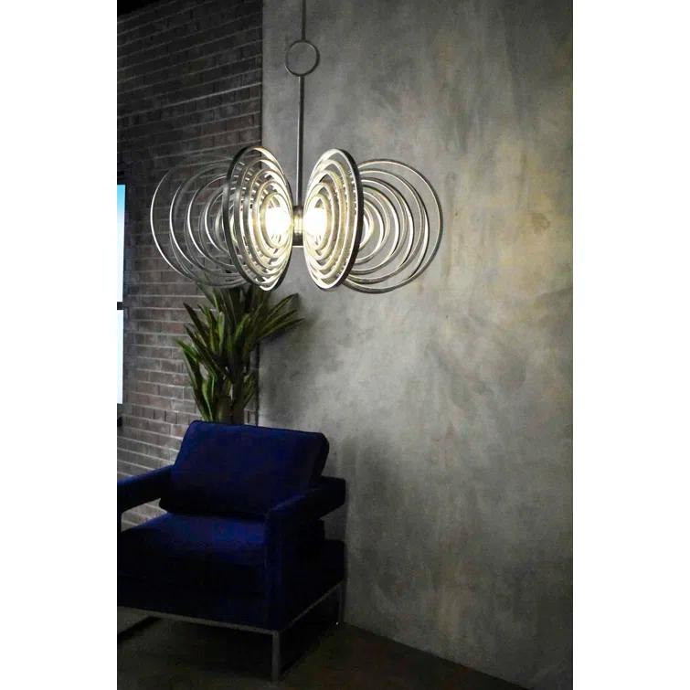 Silver Leaf 8-Light Chandelier with Ribbed Glass Spheres