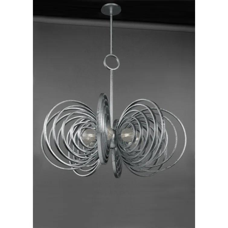 Silver Leaf 8-Light Chandelier with Ribbed Glass Spheres