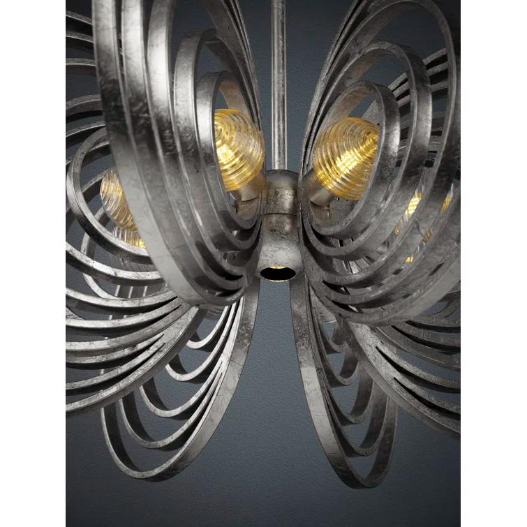 Silver Leaf 8-Light Chandelier with Ribbed Glass Spheres