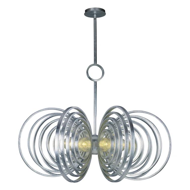 Silver Leaf 8-Light Chandelier with Ribbed Glass Spheres