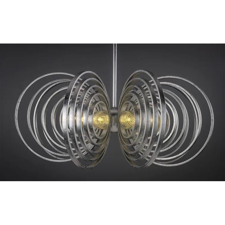 Silver Leaf 8-Light Chandelier with Ribbed Glass Spheres