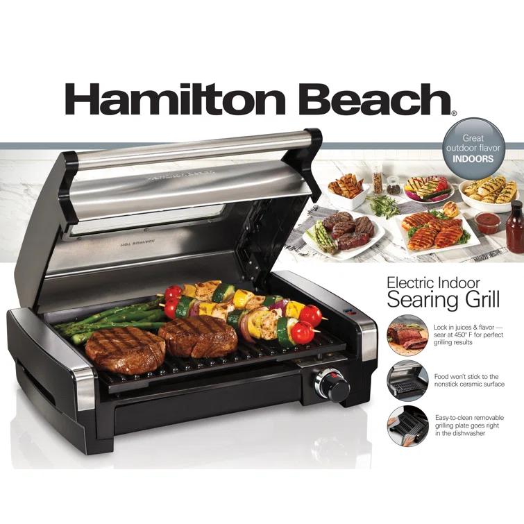 Hamilton Beach Hamilton Beach® Electric Indoor Searing Grill with Removable Non-Stick Grate, Viewing Window & Adjustable Temperature Control to 450°F, 118 sq. in. Surface Serves 6