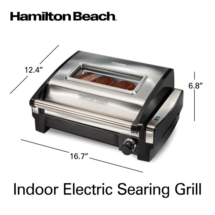 Hamilton Beach Hamilton Beach® Electric Indoor Searing Grill with Removable Non-Stick Grate, Viewing Window & Adjustable Temperature Control to 450°F, 118 sq. in. Surface Serves 6
