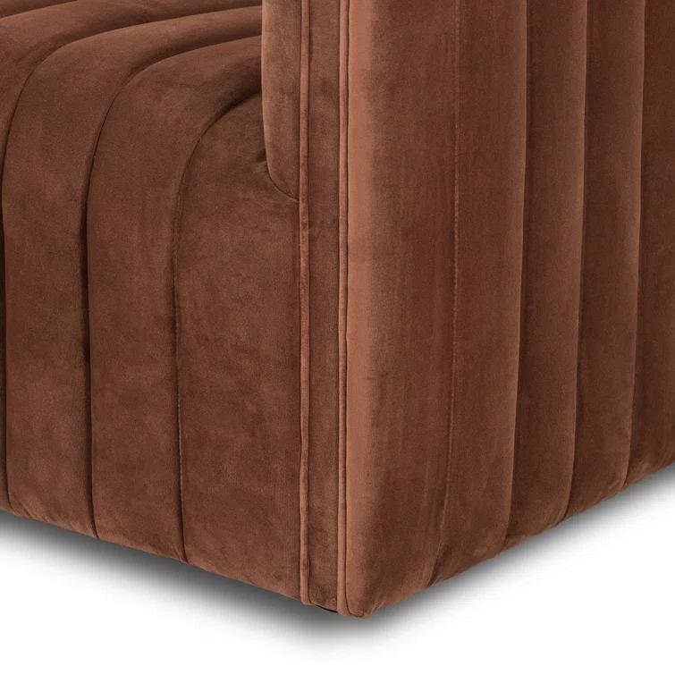 Surrey Auburn Contemporary Tufted Leather Sofa with Wood Accents