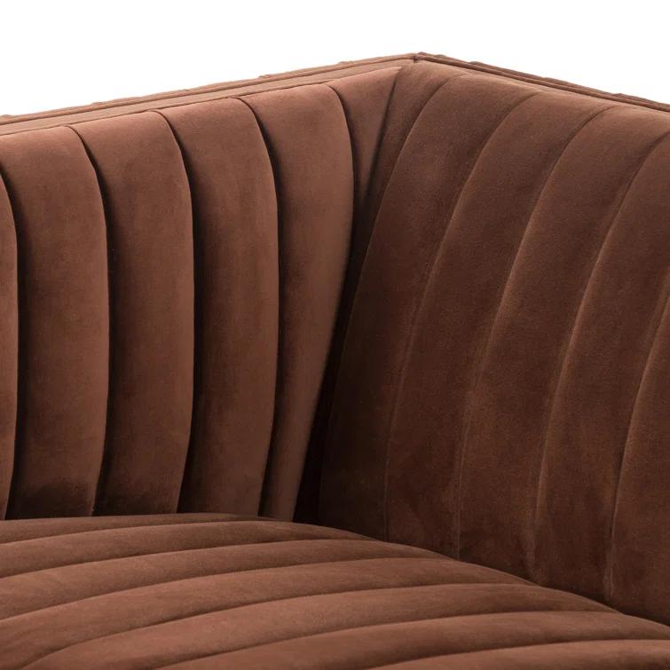 Surrey Auburn Contemporary Tufted Leather Sofa with Wood Accents