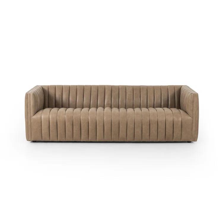 Palermo Drift Tufted Leather Sofa with Wood Frame