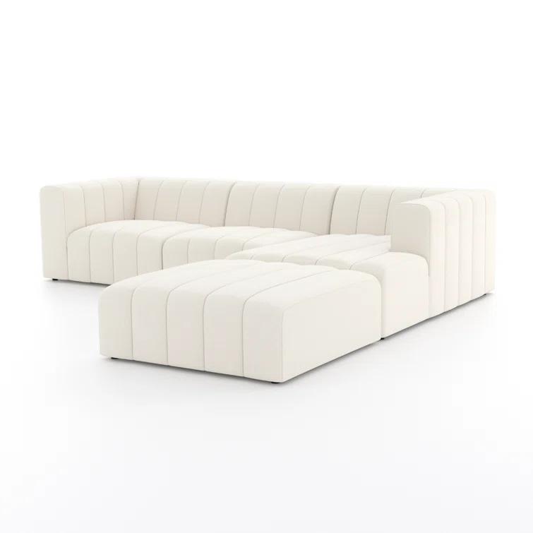 Fayette Cloud Tufted Faux Leather Three Piece Sectional with Ottoman