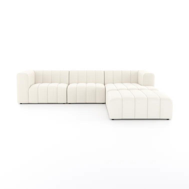 Fayette Cloud Tufted Faux Leather Three Piece Sectional with Ottoman