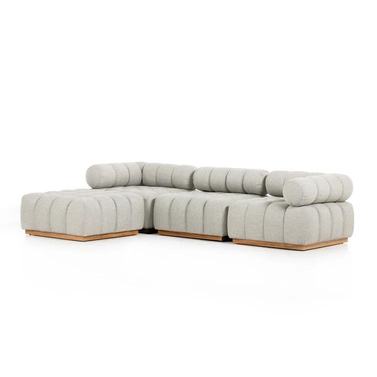 Gray Teak Wood Outdoor Sectional with Ottoman Set
