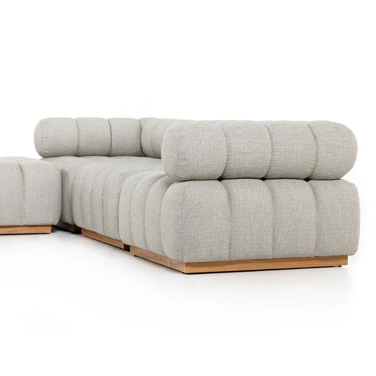 Gray Teak Wood Outdoor Sectional with Ottoman Set
