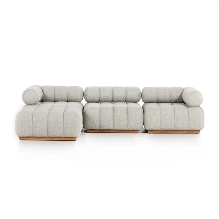 Gray Teak Wood Outdoor Sectional with Ottoman Set
