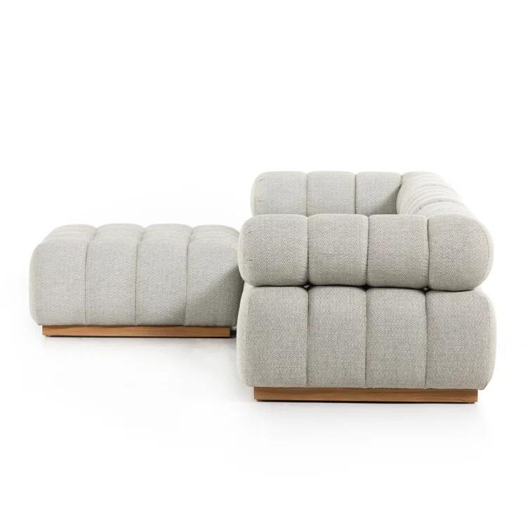 Gray Teak Wood Outdoor Sectional with Ottoman Set