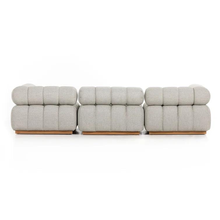 Gray Teak Wood Outdoor Sectional with Ottoman Set