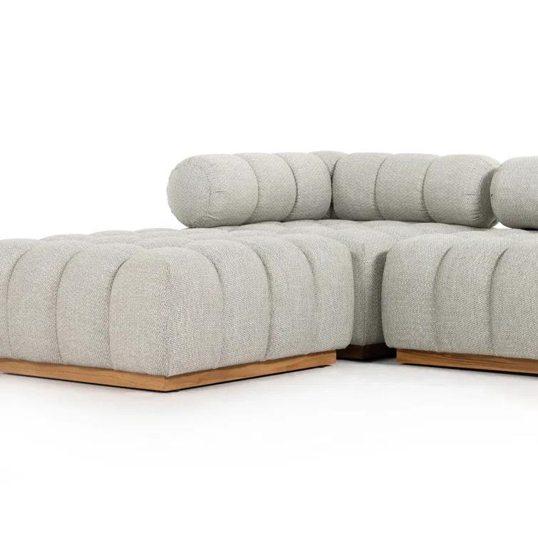 Gray Teak Wood Outdoor Sectional with Ottoman Set