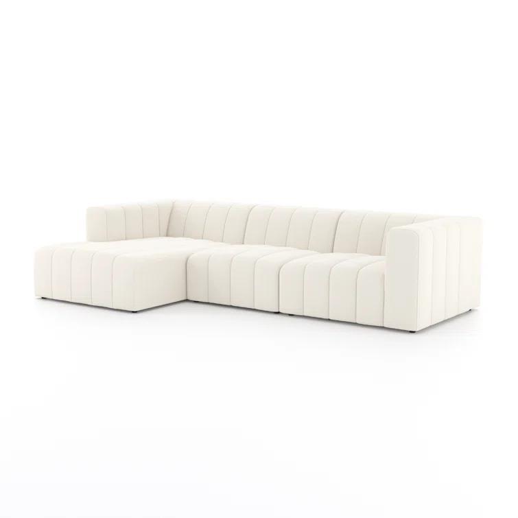 Langham 123'' Cream Herringbone Fabric 3-Piece Sectional with Ottoman
