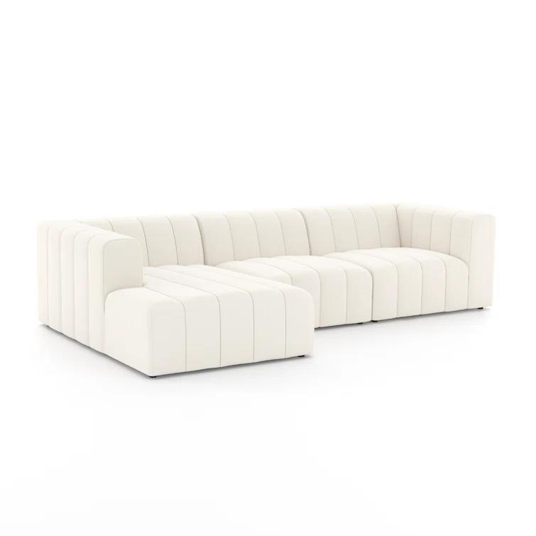 Langham 123'' Cream Herringbone Fabric 3-Piece Sectional with Ottoman