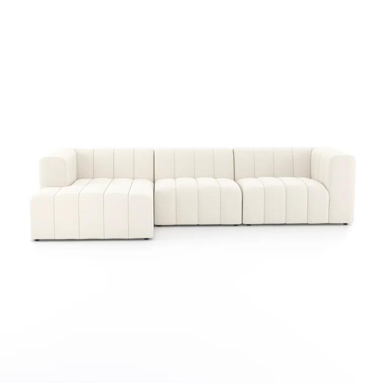 Langham 123'' Cream Herringbone Fabric 3-Piece Sectional with Ottoman
